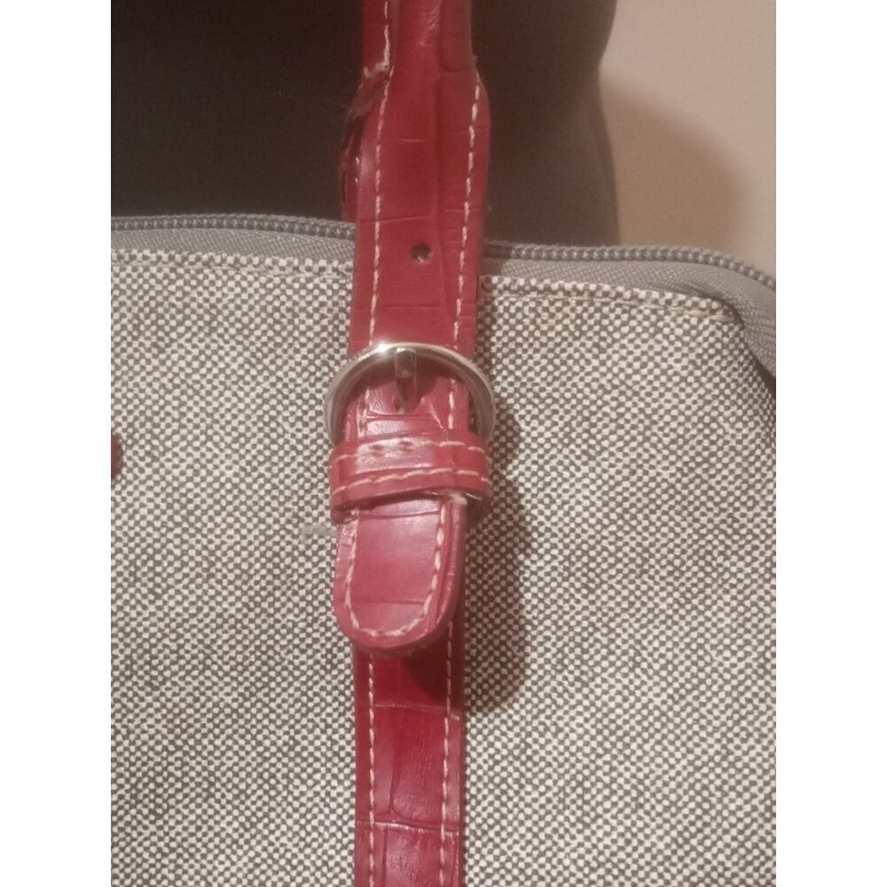 PRADA MILANO Gray Red Leather-Canvas Shoulder Bag Purse - Picture 5 of 13